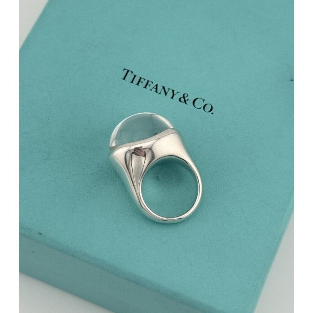 Tiffany & Co. Elsa Peretti 19mm Rock Crystal Cabochon Ring in Silver Size 5
